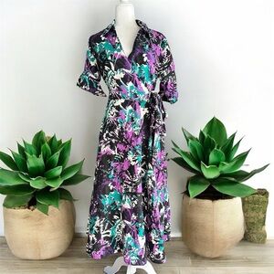 Vintage J.G. Hook 100% Linen Floral Midi Dress
